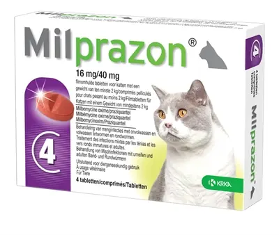 Krka Milprazon ontwormingstabletten kat 16 mg/40 mg – 4 tabletten