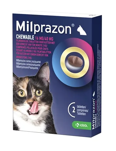 Krka Milprazon kauwtabletten kat 16 mg/40 mg – 2 tabletten, leversmaak