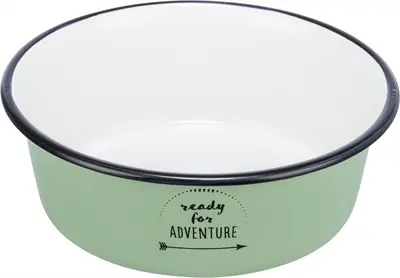 Trixie voerbak emaille groen 12 cm 300 ml – opdruk Ready for adventure
