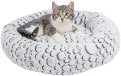 Trixie kattenmand Mila rond wit/grijs 50 x 50 cm – pluche met cirkels - Afbeelding 5