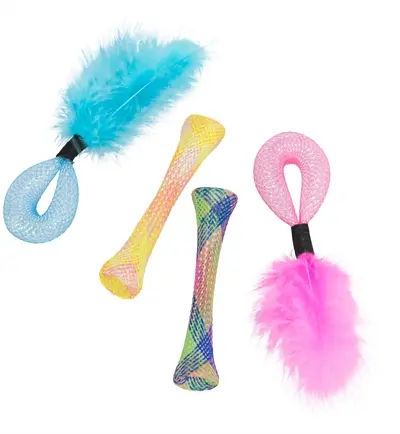 Trixie kattenspeeltjes set tubes met ratel assorti – 4 stuks met veren