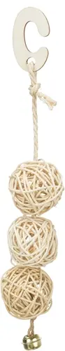 Trixie vogelspeelgoed 3 rotan ballen met bel aan touw 24 cm