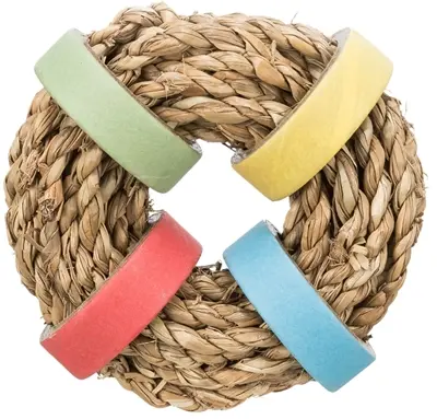 Trixie zeegrasring met papieren ringen naturel 8 cm – knaagdierspeelgoed