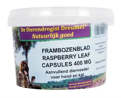 Dierendrogist frambozenblad capsules 400 mg 100 stuks – hond en kat