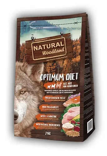 Natural Woodland hondenvoer Optimum Mini/Medium kip 2 kg – glutenvrij