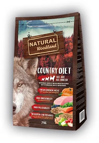 Natural Woodland hondenvoer Country Diet 2 kg – kip, glutenvrij