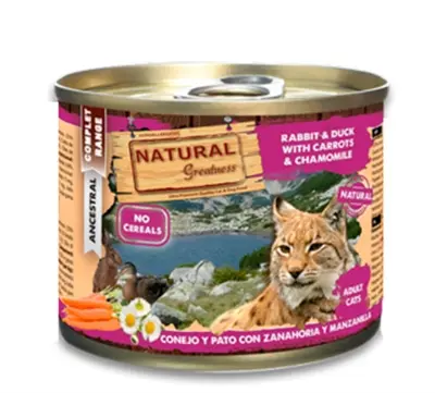 Natural Greatness kattenvoer konijn en eend met wortel en kamille 185 g