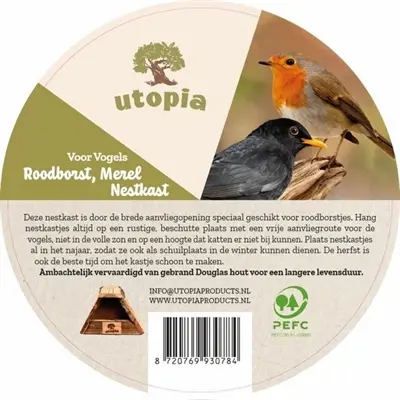 Utopia nestkast roodborst en merel 20 x 28 x 18 cm – gebrand douglashout - Afbeelding 5