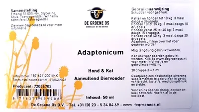 De Groene Os Adaptonicum 50 ml – ashwagandha, hond en kat - Afbeelding 4