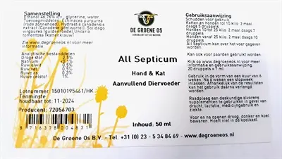 De Groene Os All Septicum 50 ml – immuunsysteem, hond en kat - Afbeelding 4