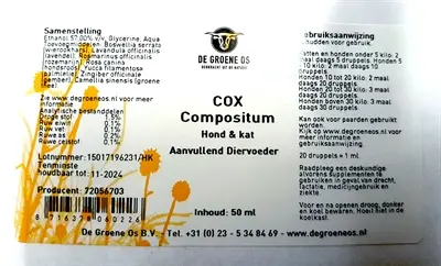 De Groene Os Cox Compositum 50 ml – oudere honden en katten - Afbeelding 4