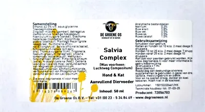 De Groene Os Salvia Complex 50 ml – luchtwegen, hond en kat - Afbeelding 4
