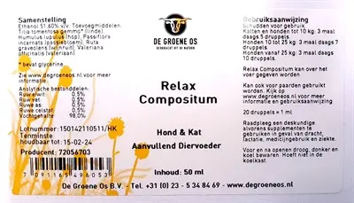 De Groene Os Relax Compositum 50 ml – kruidentinctuur, hond en kat - Afbeelding 4