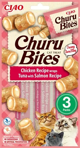 Inaba Churu Bites kattensnack kip met tonijn en zalm 3 x 10 g
