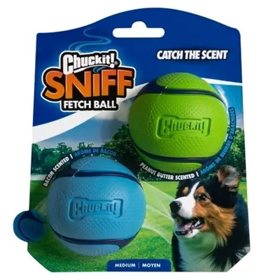 Chuckit Sniff Fetch bal M 6 cm pindakaas en bacon – 2 stuks - Afbeelding 2
