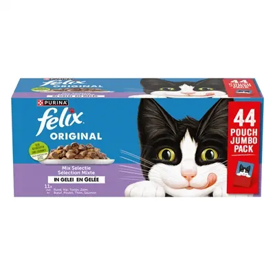 Felix kattenvoer Original Mix Box gelei 44 x 85 g – rund, kip, tonijn, zalm