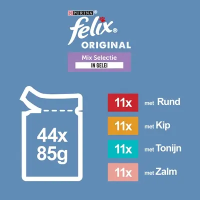 Felix kattenvoer Original Mix Box gelei 44 x 85 g – rund, kip, tonijn, zalm - Afbeelding 4