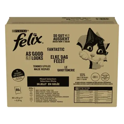 Felix kattenvoer Elke Dag Feest gelei 80 x 85 g – tonijn, kabeljauw, rund