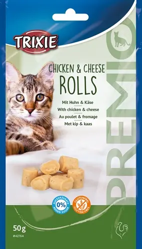 Trixie Premio kattensnack kip en kaas rolletjes 50 g – glutenvrij