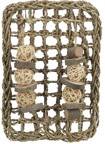 Trixie knaagdiermat van zeegras 18 x 30 cm – met houten en rotan balletjes