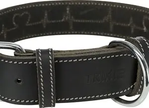 Trixie halsband Rustic vetleer Heartbeat zwart 34-40 x 3 cm – met D-ring - Afbeelding 1