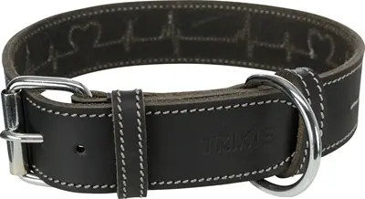 Trixie halsband Rustic vetleer Heartbeat zwart 34-40 x 3 cm – met D-ring