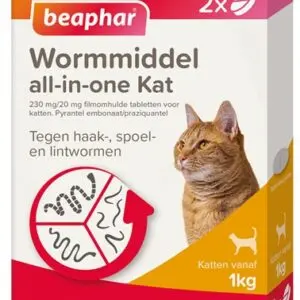 Beaphar wormmiddel kat All-in-One 2 tabletten – rond-, haak- en lintwormen - Afbeelding 1