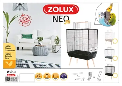 Zolux vogelkooi Neo Jili zwart 78 x 48 x 112 cm – houten zitstokken - Afbeelding 4