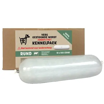 Freds gestoomde vleesworst rund 10 x 900 g – kennelpack, glutenvrij
