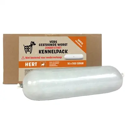 Freds gestoomde vleesworst hert 10 x 900 g – kennelpack, graanvrij