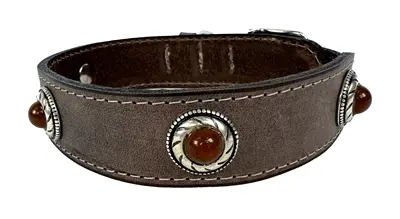 Sazzz halsband Boho Treasure Stone vintage leer bruin 42-50 cm
