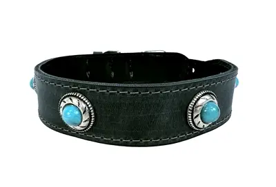 Sazzz halsband Boho Treasure Stone vintage leer antraciet 42-50 cm