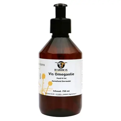 De Groene Os Vis Omega visolie 250 ml – EPA en DHA, hond en kat