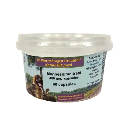 Dierendrogist magnesiumcitraat capsules 480 mg 60 stuks – hond en kat