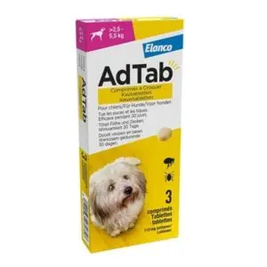 Adtab kauwtablet hond 2,5-5,5 kg vleessmaak – vlooien en teken, 3 tabletten - Afbeelding 1