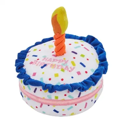 Fofos verjaardagstaart 14 x 10 cm – hondenspeeltje met flostouw
