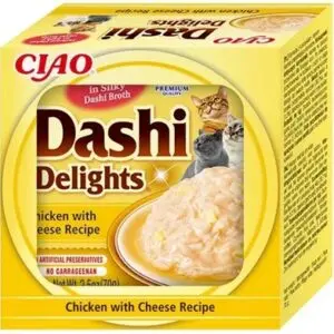 Inaba Dashi Delights kattensnack kip met kaas 70 g – rijk aan vocht - Afbeelding 1
