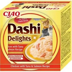 Inaba Dashi Delights kip met tonijn en zalm 70 g – kattensnack - Afbeelding 1