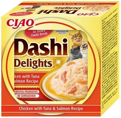 Inaba Dashi Delights kip met tonijn en zalm 70 g – kattensnack