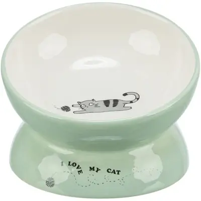 Trixie voerbak/drinkbak kat verhoogd keramiek salie/wit 150 ml