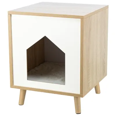 Trixie kattenhuis Isa houtlook lichtbruin/wit 40 x 40 x 50 cm – met kussen