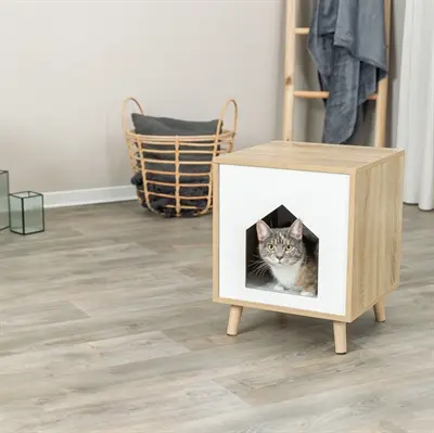 Trixie kattenhuis Isa houtlook lichtbruin/wit 40 x 40 x 50 cm – met kussen - Afbeelding 8