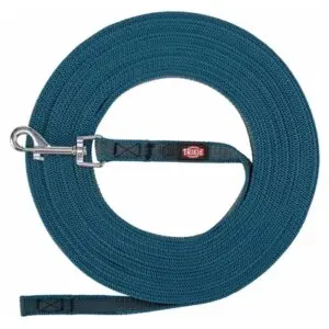 Trixie sleeplijn met rubber anti-slip petrolblauw S/M 10 m - Afbeelding 1