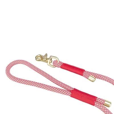 Trixie hondenriem Soft Rope rood/crème 100 x 1,3 cm – gouden details - Afbeelding 2