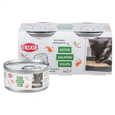 Trixie Soep kattensnack kip en zalm 4 x 80 g – vloeibaar, glutenvrij