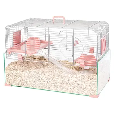 Zolux knaagdierkooi Panas roze 52 x 35 x 29 cm – glazen onderkant