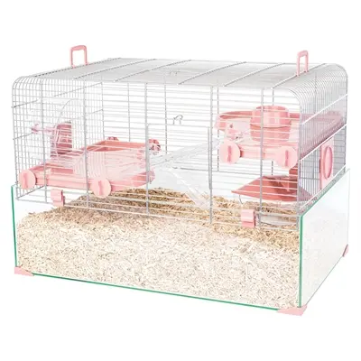 Zolux knaagdierkooi Panas roze 59 x 40 x 39 cm – glazen onderkant