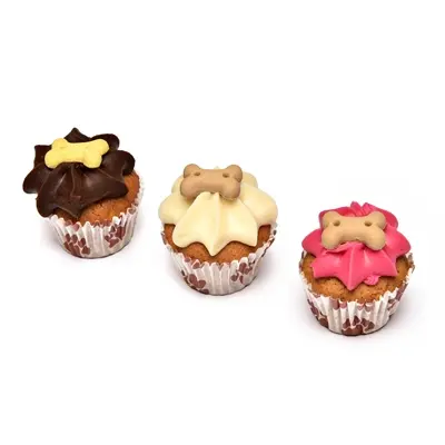 The Barking Bakery Mini Iced Woofins vanille en carob – trio hondencupcakes