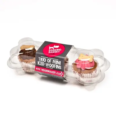 The Barking Bakery Mini Iced Woofins vanille en carob – trio hondencupcakes - Afbeelding 5