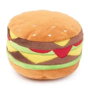 FuzzYard hamburger 9 cm – pluche hondenspeeltje met pieper - Afbeelding 1